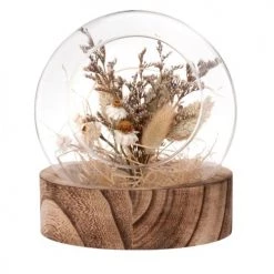 Nouveau ⌛ Maisons Du Monde Boule En Verre, Support En Paulownia Et Fleurs Séchées Beiges 😉
