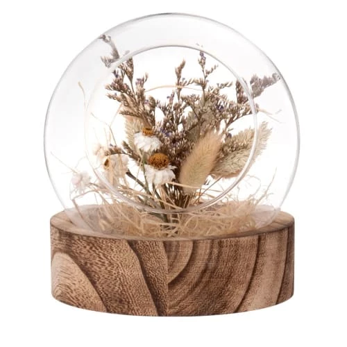Nouveau ⌛ Maisons Du Monde Boule En Verre, Support En Paulownia Et Fleurs Séchées Beiges 😉