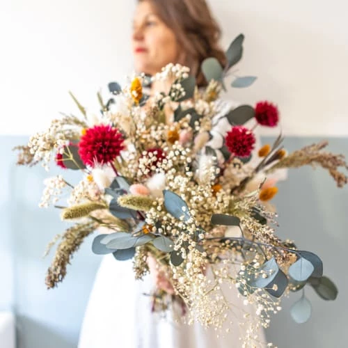 De gros ✔️ Réconciliation Végétale Décoration De Jardin Bouquet De Fleurs Séchées à Base De Chardons Rose Et D'eucalyptus ⭐ – Image 3