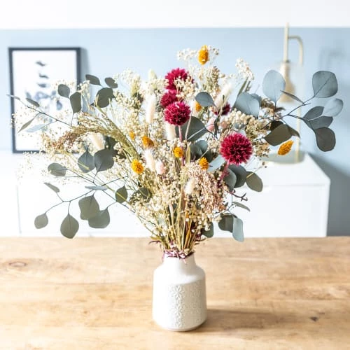 De gros ✔️ Réconciliation Végétale Décoration De Jardin Bouquet De Fleurs Séchées à Base De Chardons Rose Et D'eucalyptus ⭐