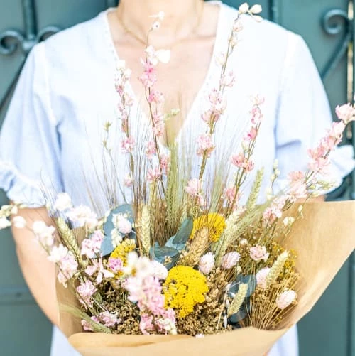 Meilleure vente 🌟 Réconciliation Végétale Décoration De Jardin Bouquet De Fleurs Séchées à Base De Delphinium Rose 🌟 – Image 2