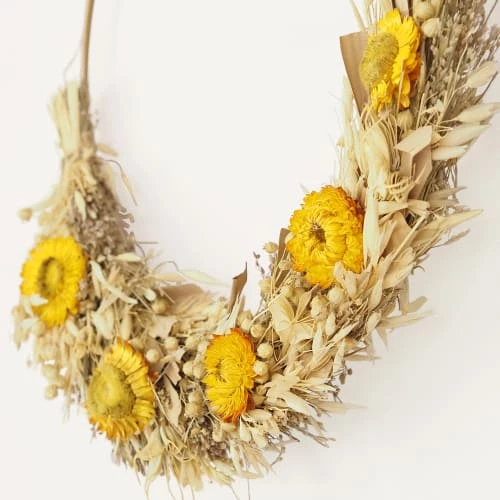 Sortie đ Ligne DĂ©co Couronne De Fleurs SĂ©chĂ©es Avec Mini Tournesols D35cm â â Image 3