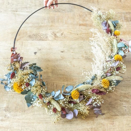 Le moins cher ⭐ Réconciliation Végétale Décoration De Jardin Couronne Murale De Fleurs Séchées Hector D30cm 🥰