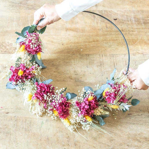 Promo 🤩 Réconciliation Végétale Décoration De Jardin Couronne Murale De Fleurs Séchées Héloïse D30cm 😀