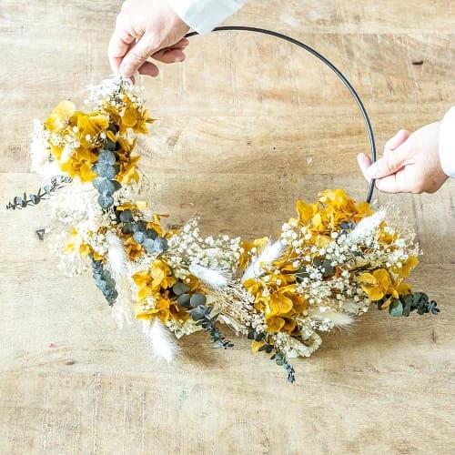 Sortie đ„ RĂ©conciliation VĂ©gĂ©tale DĂ©coration De Jardin Couronne Murale De Fleurs SĂ©chĂ©es Hortense D30cm đŻ