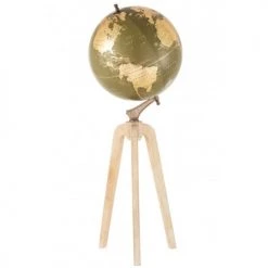 Meilleur prix 😀 LANADECO Globes Globe Sur Pied Bois Kaki Et Or H104cm ✔️