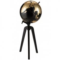 Coupon 🎁 LANADECO Globes Globe Sur Pied Bois Noir Et Or H99cm 🌟