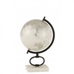 Offres 🎉 LANADECO Globes Globe Sur Pied Marbre Blanc/argent Et Métal Noir H35,5cm 🌟