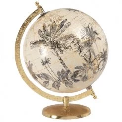 Grosses soldes ⭐ Maisons Du Monde Globes Globe Terrestre Carte Du Monde Imprimé Feuilles Beige Et Métal Doré ✨