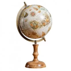 Promo 👏 Wadiga Globes Mappemonde Illustrée Fond Beige Sur Pied Bois Clair 🎉