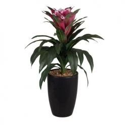 Promo 🔔 Maisons Du Monde Fleurs Artificielles Et Bouquets Plante Artificielle Verte Et Fleur Rouge Avec Pot Noir ✔️